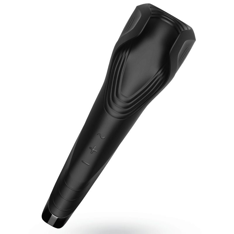 Close-up do masturbador Satisfyer Men Wand, mostrando seu design alado e textura de silicone.