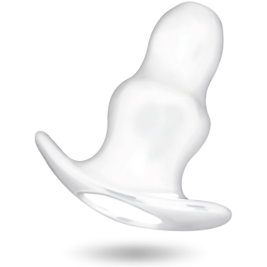 Close-up do Dilatador Anal Oco ADDICTED TOYS Grande 15 cm Transparente, mostrando seu design de túnel e dois anéis.