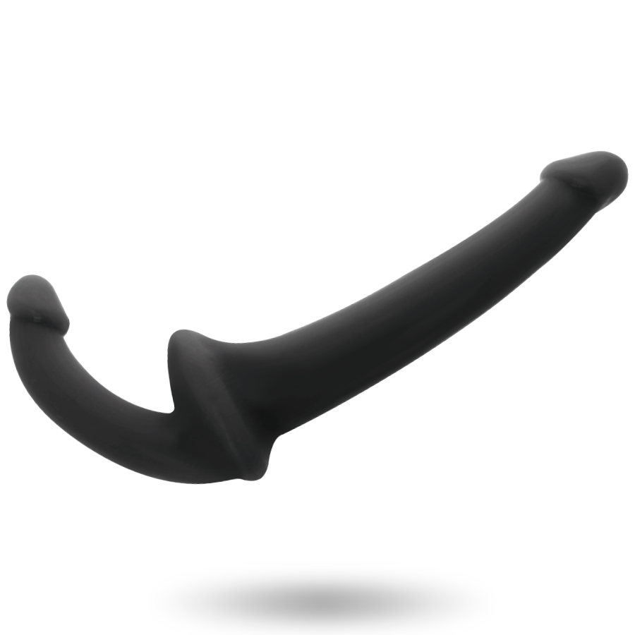 ADDICTED TOYS Dildo Duplo Sem Arnês Preto, detalhe de textura e formato ergonómico para estimulação do ponto G.