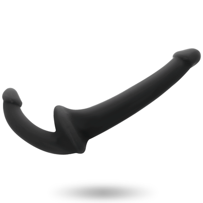 ADDICTED TOYS Dildo Duplo Sem Arnês Preto, detalhe de textura e formato ergonómico para estimulação do ponto G.
