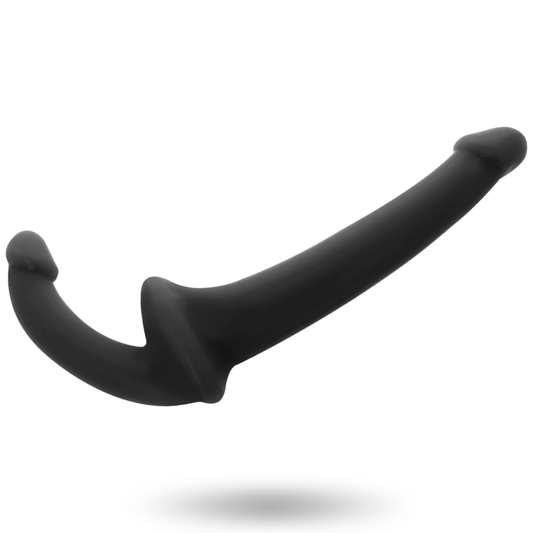 ADDICTED TOYS Dildo Duplo Sem Arnês Preto, detalhe de textura e formato ergonómico para estimulação do ponto G.