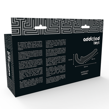 ADDICTED TOYS Dildo Duplo Sem Arnês Preto, detalhe de textura e formato ergonómico para estimulação do ponto G.
