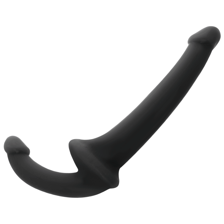 ADDICTED TOYS Dildo Duplo Sem Arnês Preto, detalhe de textura e formato ergonómico para estimulação do ponto G.