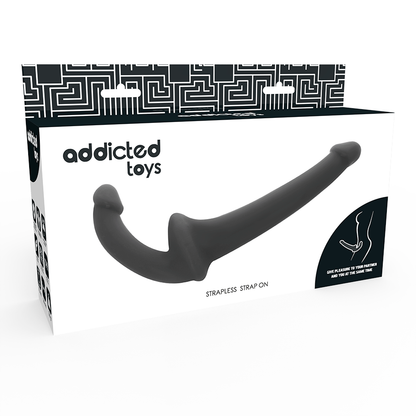ADDICTED TOYS Dildo Duplo Sem Arnês Preto, detalhe de textura e formato ergonómico para estimulação do ponto G.