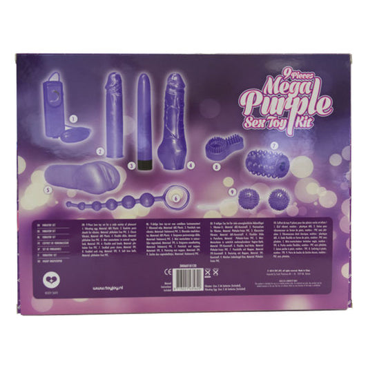 Close-up of the TOYJOY Kit de Brinquedos Sexuais Mega Roxo 9 Peças showing its variety and features.