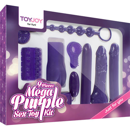 Close-up of the TOYJOY Kit de Brinquedos Sexuais Mega Roxo 9 Peças showing its variety and features.