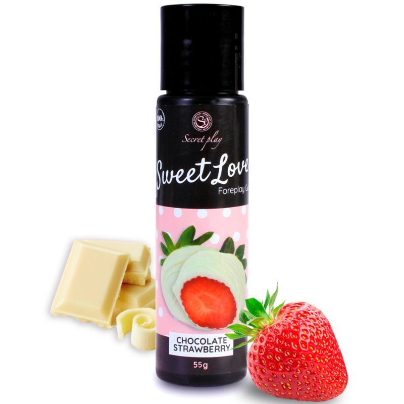 Gel Comestível SECRETPLAY Morango & Chocolate Branco 60 ML para massagem e prazer oral.