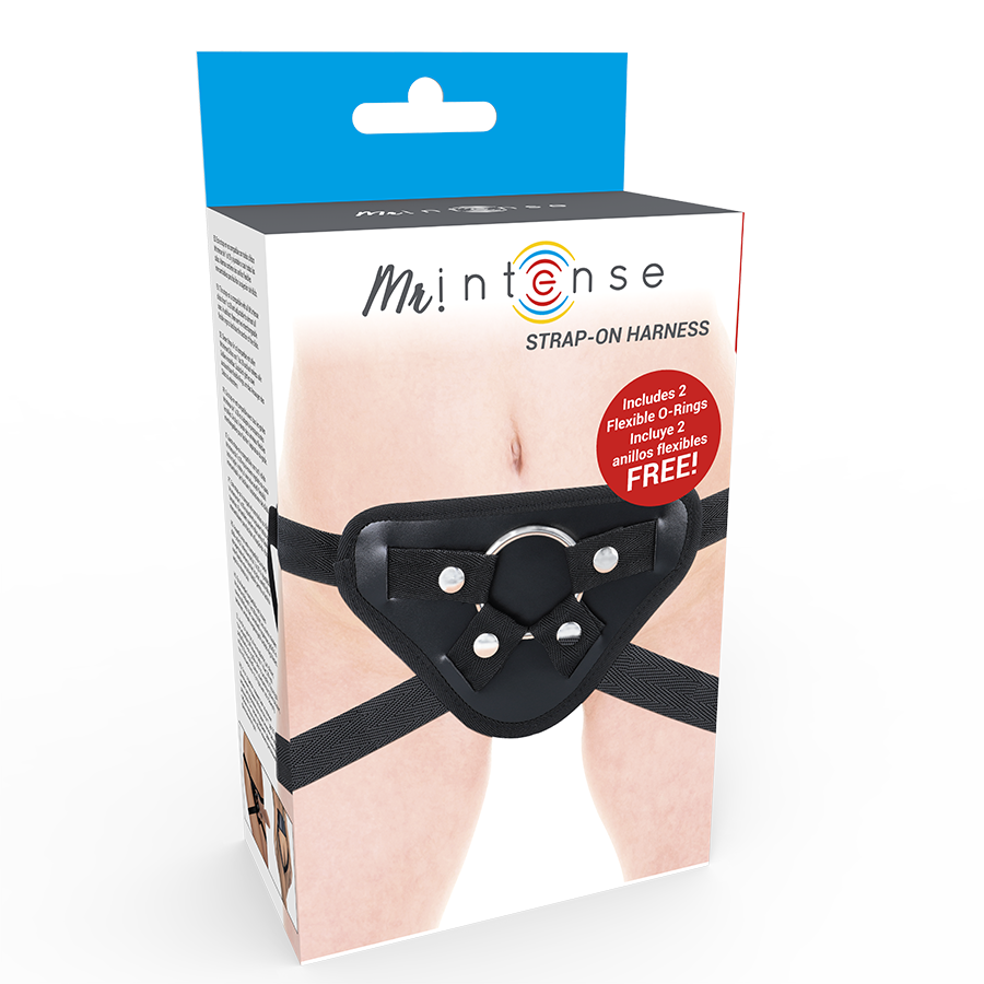 Imagem do MR INTENSE Cinto Strap-on Universal, mostrando o design ajustável e os anéis para dildo.