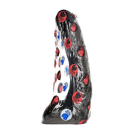 ALL BLACK Dildo Curvo Preto 29 CM, detalhe da sua forma realista e material flexível.