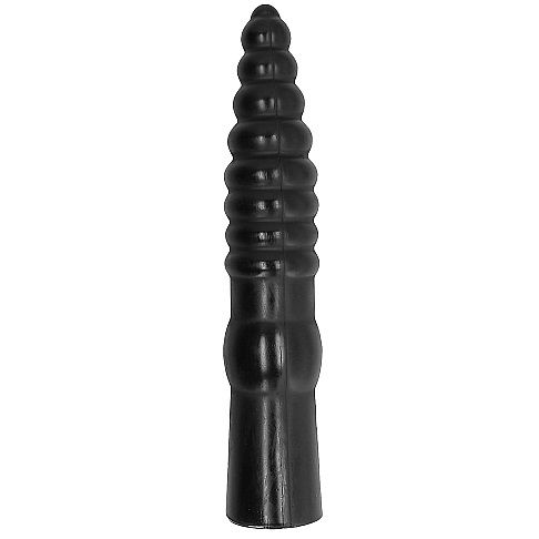 Vibrador anal ALL BLACK Canelado de 33cm para exploração profunda e prazer intenso.