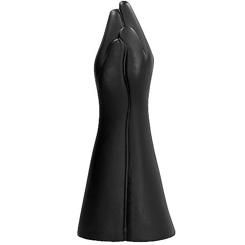 Dildo Fisting ALL BLACK realista de 39 CM em PVC flexível, detalhe da mão e braço.