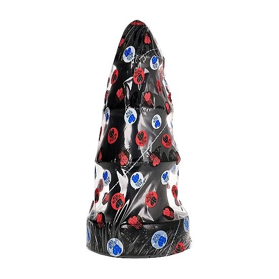 Close-up of the ALL BLACK Plug Anal Enorme Desafio 40 CM, showcasing its unique shape and massive size.