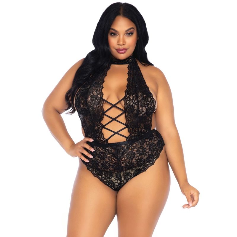 LEG AVENUE Teddy Crothless de Renda Floral Plus Size, detalhes em renda e tecido