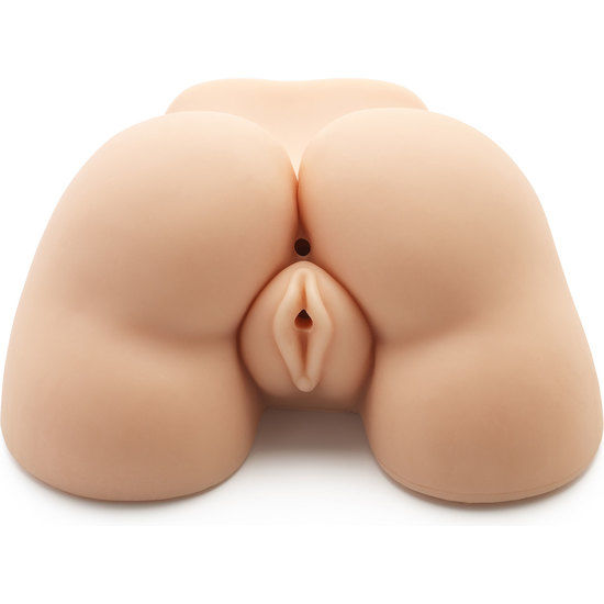 Close-up of the ACT Fat Ass Fucker with Vibrator, showing its realistic texture and dual orifices.