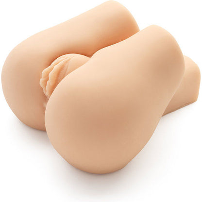 Close-up do Masturbador ACT Nasty Nympho Bouncer com vibrador, mostrando seus orifícios realistas e textura.