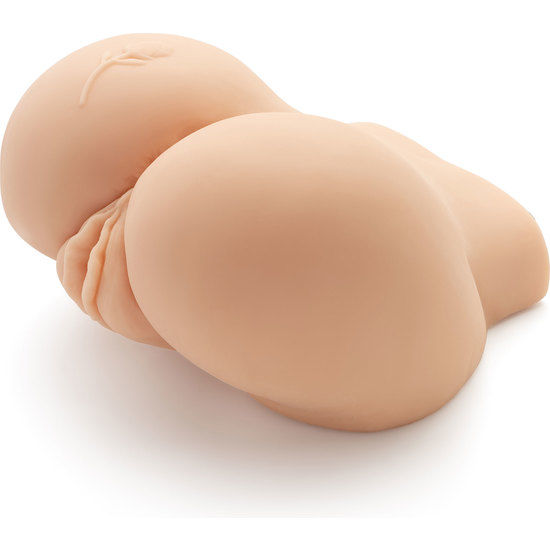 Masturbador realístico ACT Big Ass com vibrador, mostrando o design anatómico e as entradas duplas.