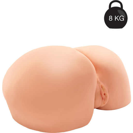 Close-up do masturbador ACT Bubble Butt realista com vibração, mostrando sua textura suave e orifícios duplos.