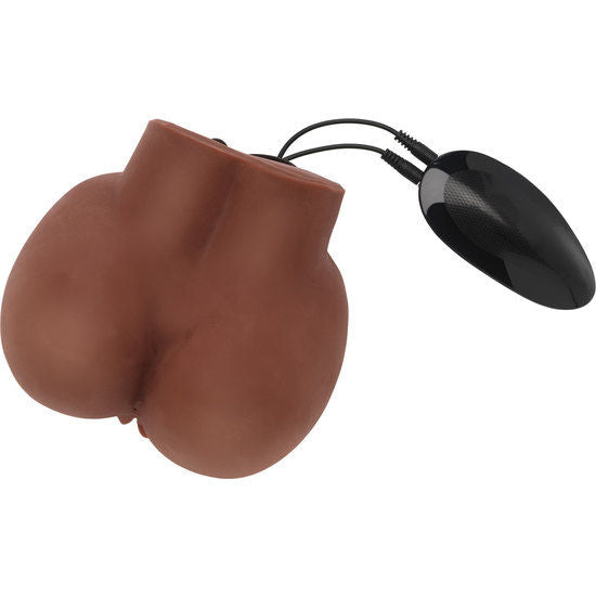 Masturbador realístico ACT Big Ass com vibrador, mostrando detalhes do design anatómico e orifícios duplos.