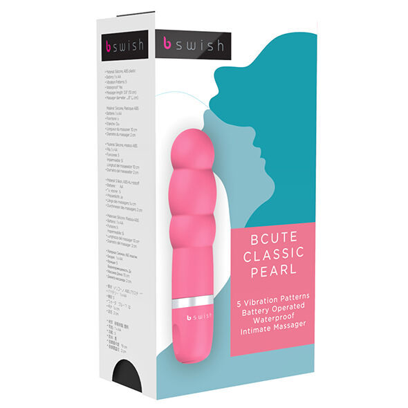 B SWISH Massageador BCUTE Clássico Pérola Rosa, um vibrador de silicone macio e curvo para prazer íntimo.