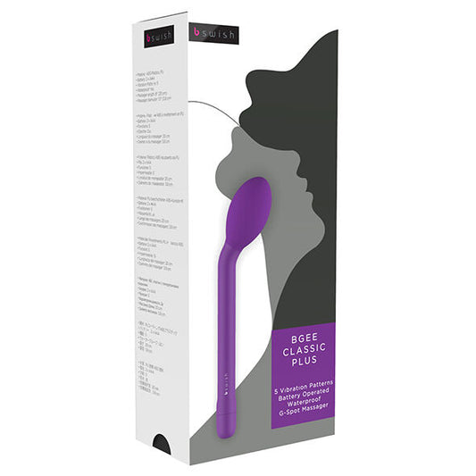 Vibrador B SWISH Bgee Classic Plus lilás de silicone com cabeça curvada para estimulação do ponto G.
