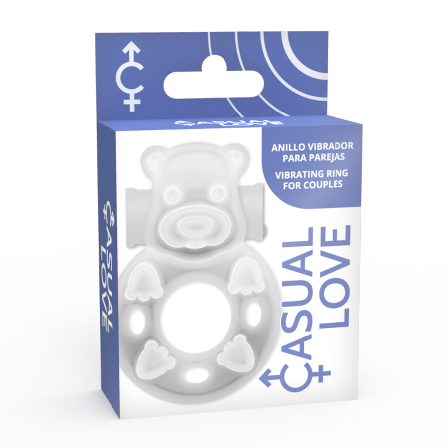 Detalhe do Anel Vibrador de Coelho Transparente CASUAL LOVE, mostrando seu design flexível e estimulador.