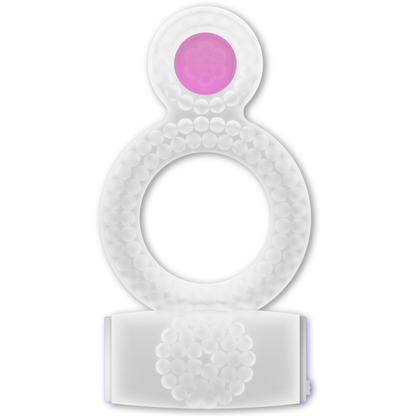 Close-up of the CASUAL LOVE Anel Peniano Duplo Vibratório Transparente showing its design and features.