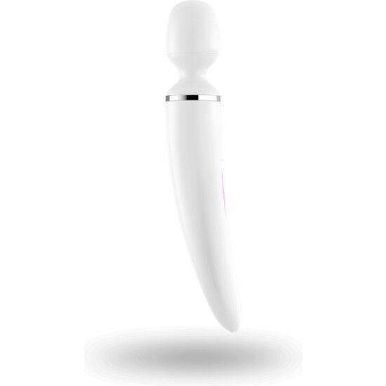 Close-up do Satisfyer Massageador Wand-er Woman XXL Branco, mostrando sua forma ergonômica e material de silicone.