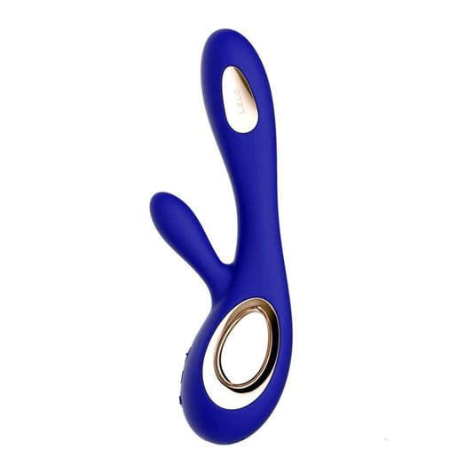 Vibrador Coelho LELO SORAYA WAVE azul com tecnologia WaveMotion™ para estimulação dupla.