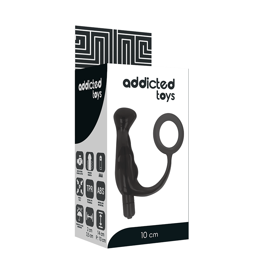 Vibrador prostático Addicted Toys de silicone preto, 10 cm de comprimento