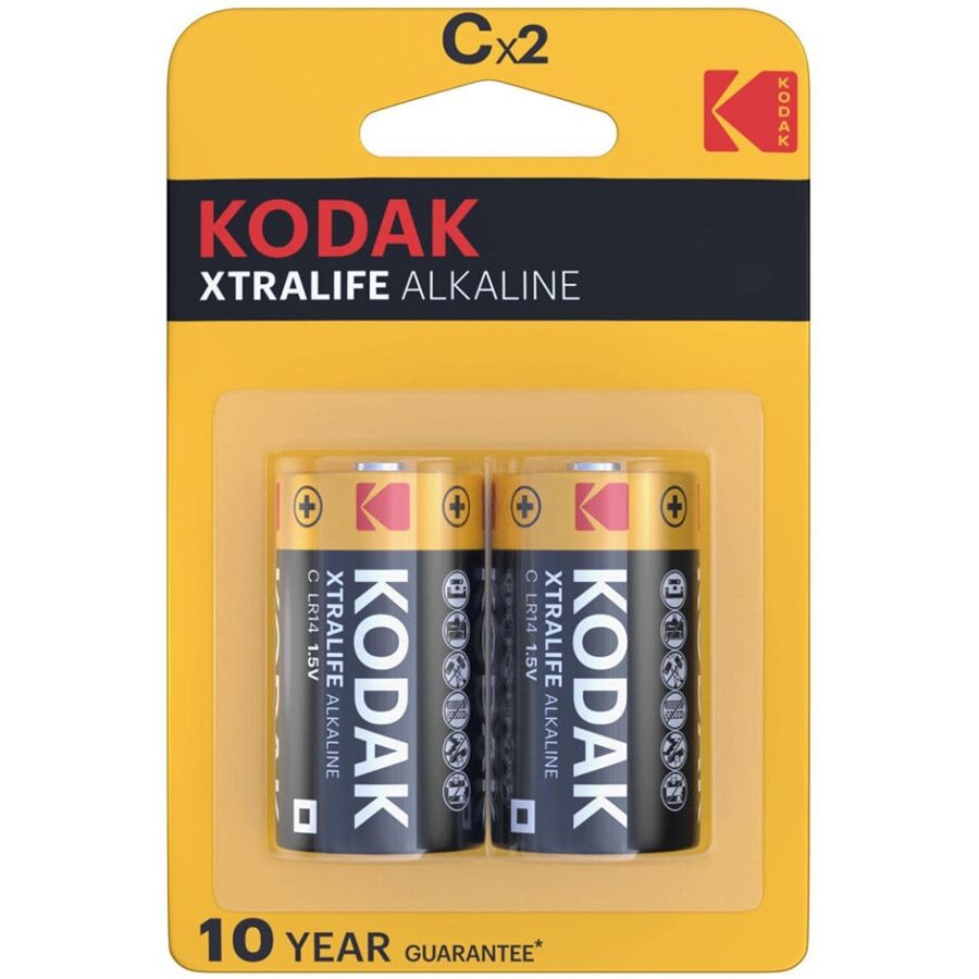 Embalagem de 2 unidades das Baterias Alcalinas KODAK Xtralife C 1.5V.