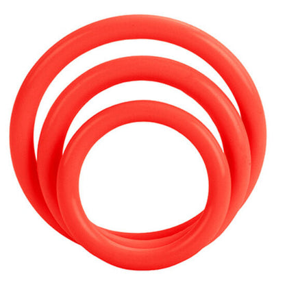 Conjunto de Anéis Penianos Triplos em Silicone Vermelho