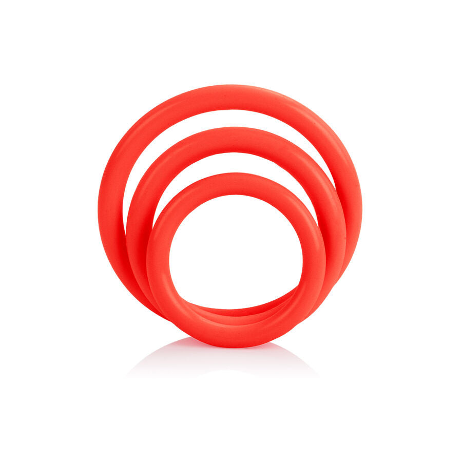 Conjunto de Anéis Penianos Triplos em Silicone Vermelho
