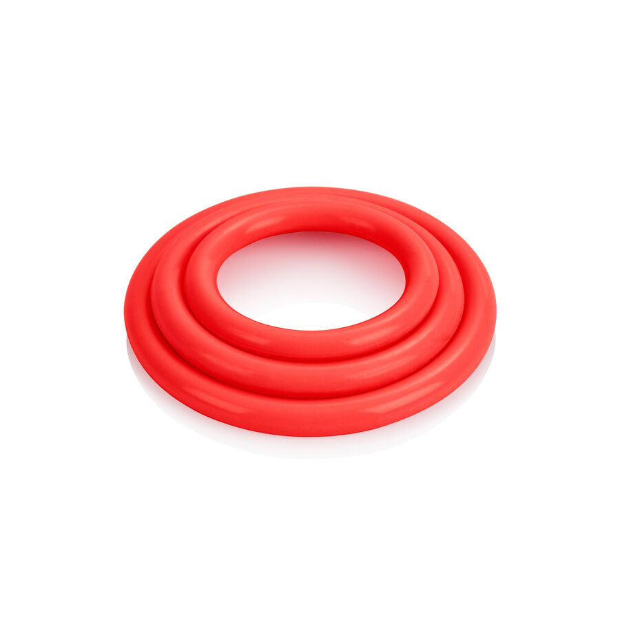 Conjunto de Anéis Penianos Triplos em Silicone Vermelho