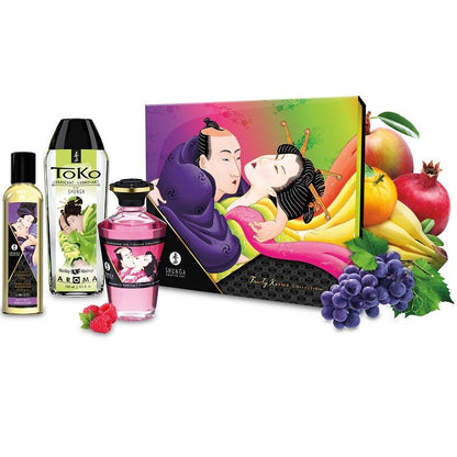 Kit Coleção Fruity Kisses SHUNGA com óleo de massagem, óleo de aquecimento e lubrificante.