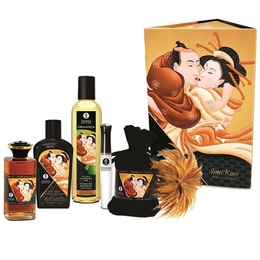 Kit Coleção Beijos Doces Shunga com óleos, tinta corporal e pós comestíveis para prazer sensorial.