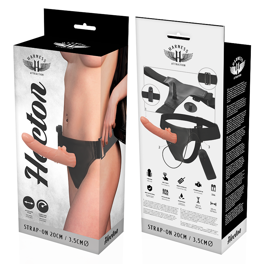Arnês vibrador HARNESS ATTRACTION com pénis realista, destacando o design e a versatilidade.