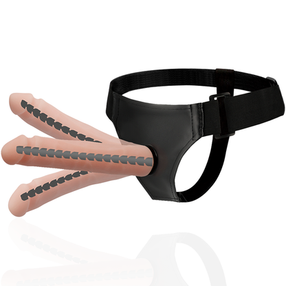 HARNESS ATTRACTION Arnês com Dildo Articulável Derick 22.5x4.5cm, mostrando o design ajustável e material realista.