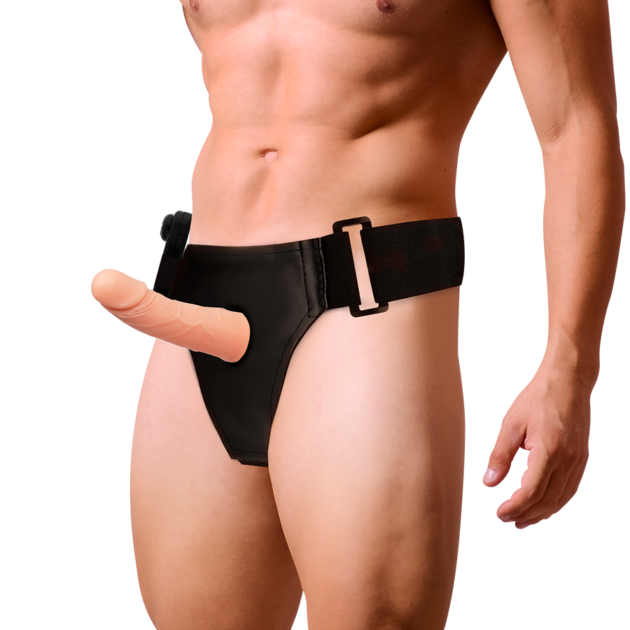 HARNESS ATTRACTION Arnês Oco com Vibrador - 15 cm, mostrando o design ergonómico e o vibrador integrado.