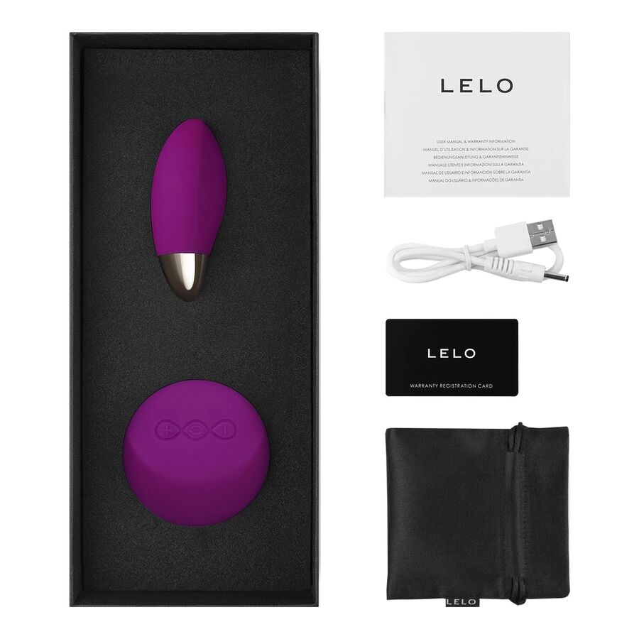 LELO Lyla 2 Insignia Design Deep Rose Massageador Oval, destacando seu design elegante e controle remoto.