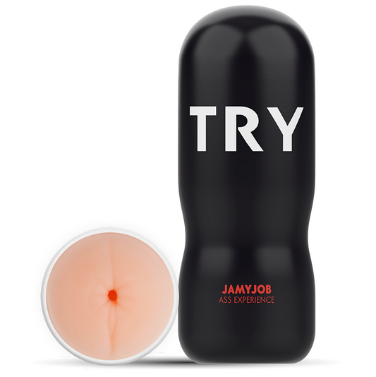 Masturbador masculino JAMYJOB mostrando sua textura interna e design ergonómico