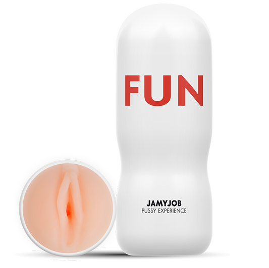 Close-up do Masturbador Masculino JAMYJOB Formato Vaginal Discreto, mostrando textura e design.