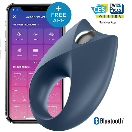 Satisfyer Royal One, anel vibrador com controlo por app e estimulador clitoriano em silicone.