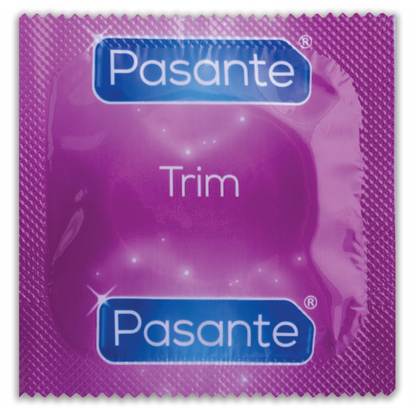 Embalagem de preservativos PASANTE Thin Trim, 12 unidades, para um ajuste confortável e seguro.