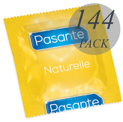Close-up of the PASANTE Preservativo Naturelle showing the natural color and cônico shape.