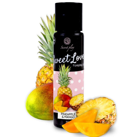 SECRETPLAY Gel Comestível Sabor Manga e Abacaxi Doce 60 ML, ideal para preliminares e prazer sensorial.