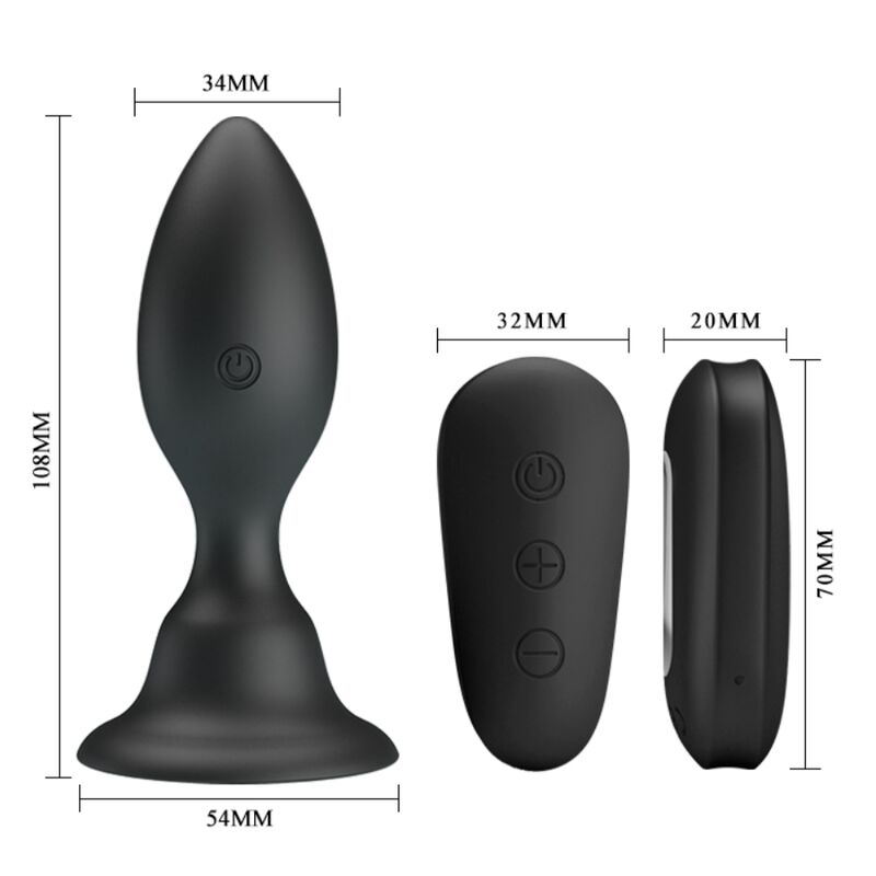 MR PLAY Plug Anal Vibratório com Controle Remoto, mostrando seu design ergonômico e acabamento em silicone preto.