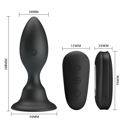 MR PLAY Plug Anal Vibratório com Controle Remoto, mostrando seu design ergonômico e acabamento em silicone preto.
