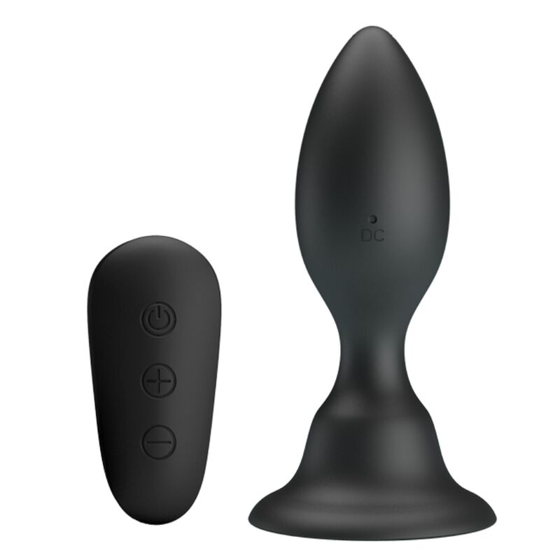 MR PLAY Plug Anal Vibratório com Controle Remoto, mostrando seu design ergonômico e acabamento em silicone preto.
