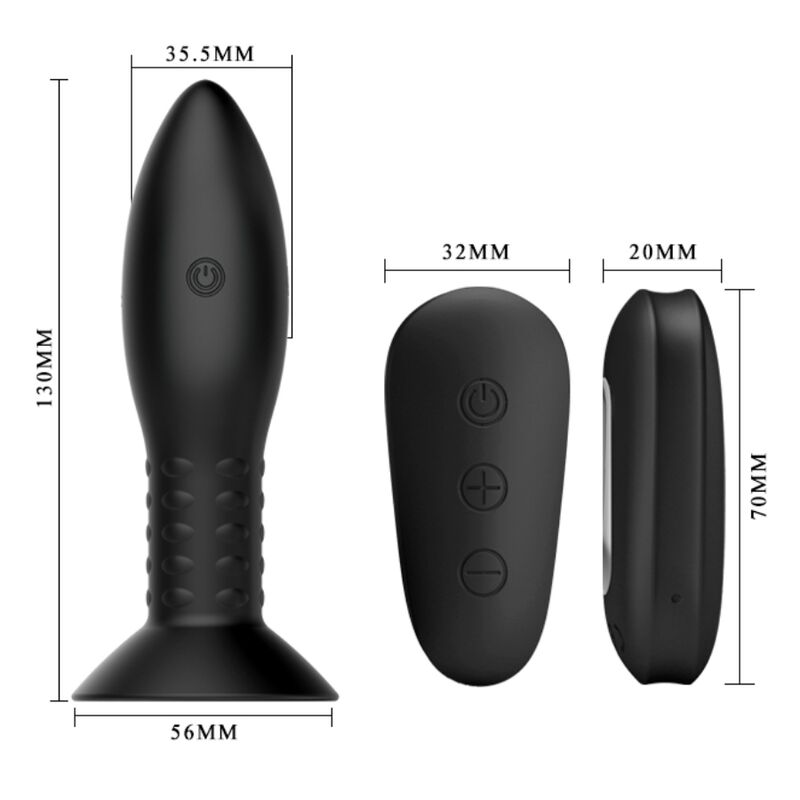 MR PLAY Plug Anal com Controle Remoto, Bolas Rotativas e Vibração de silicone macio