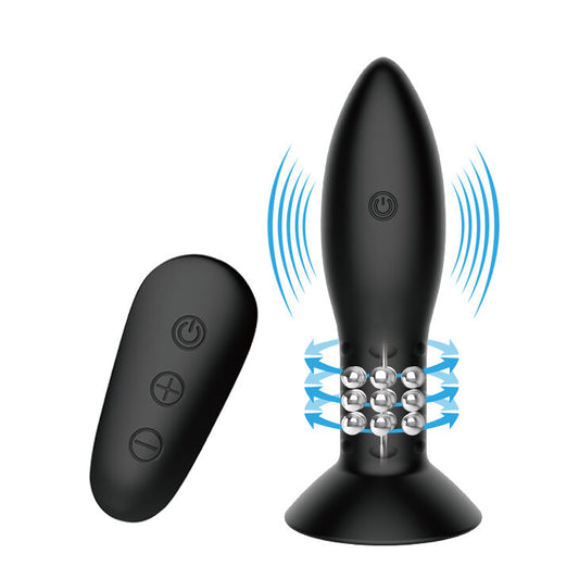 MR PLAY Plug Anal com Controle Remoto, Bolas Rotativas e Vibração de silicone macio